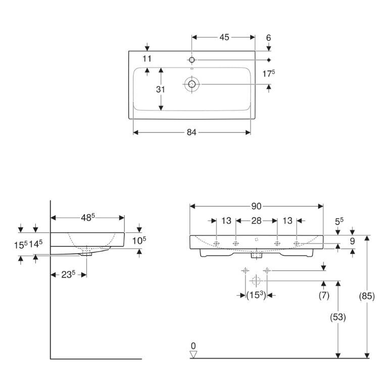 GEBERIT iCon pakabinamas keraminis praustuvas 90 x 48 cm 5 GEBERIT iCon pakabinamas keraminis praustuvas 90 x 48 cm 5