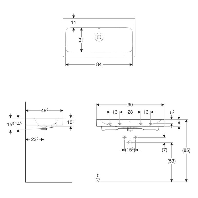 GEBERIT iCon pakabinamas keraminis praustuvas 90 x 48 cm 3 GEBERIT iCon pakabinamas keraminis praustuvas 90 x 48 cm 3