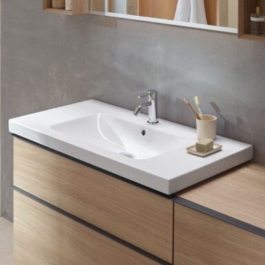 GEBERIT iCon Light pakabinamas keraminis praustuvas 90 x 48 cm, su daiktų laikymo paviršiumi GEBERIT iCon Light pakabinamas keraminis praustuvas 90 x 48 cm, su daiktų laikymo paviršiumi