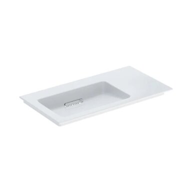 GEBERIT One asimetrinis baldinis praustuvas 90 x 48 cm, daiktų laikymo paviršius dešinėje