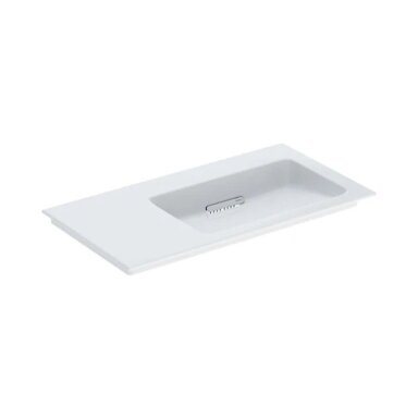 GEBERIT One asimetrinis baldinis praustuvas 90 x 48 cm, daiktų laikymo paviršius kairėje