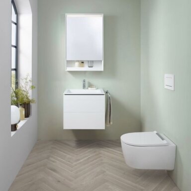GEBERIT One baldinis praustuvas 60 x 48 cm, su horizontaliu nuotaku