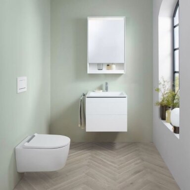 GEBERIT One baldinis praustuvas 60 x 48 cm, su vertikaliu nuotaku
