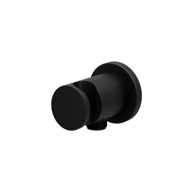 RAVAK apvalus rankinio dušo laikiklis su integruota vandens jungtimi, juodas blizgus RAVAK apvalus rankinio dušo laikiklis su integruota vandens jungtimi, juodas blizgus