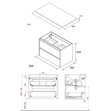 SALGAR spintelė praustuvui Noja 60 cm, balta matinė 3