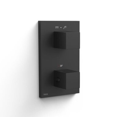 TRES Therm-Box potinkinės dušo sistemos komplektas, termostatinis, juodas matinis TRES Therm-Box potinkinės dušo sistemos komplektas, termostatinis, juodas matinis