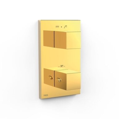 TRES Therm-Box potinkinės dušo sistemos komplektas, termostatinis, poliruotas auksas TRES Therm-Box potinkinės dušo sistemos komplektas, termostatinis, poliruotas auksas