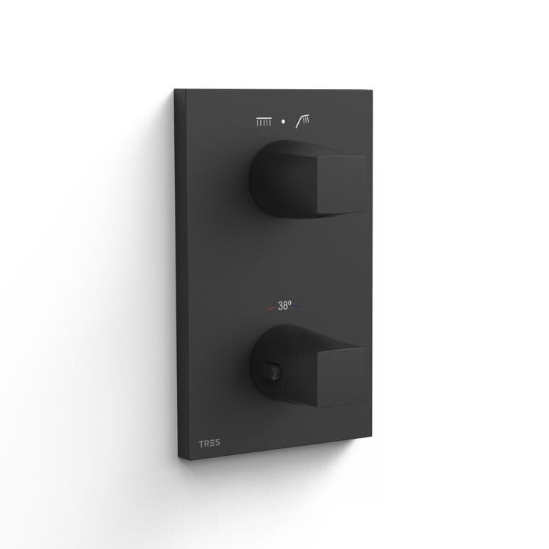 TRES Therm-Box potinkinės dušo sistemos komplektas, termostatinis, juodas matinis 1
